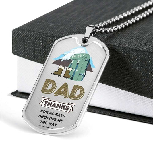 Dad Dog Tag Father’S Day Gift, Mountain Travel Thanks For Always Shoeing Me Dog Tag Military Chain Necklace For Dad Father's Day Rakva