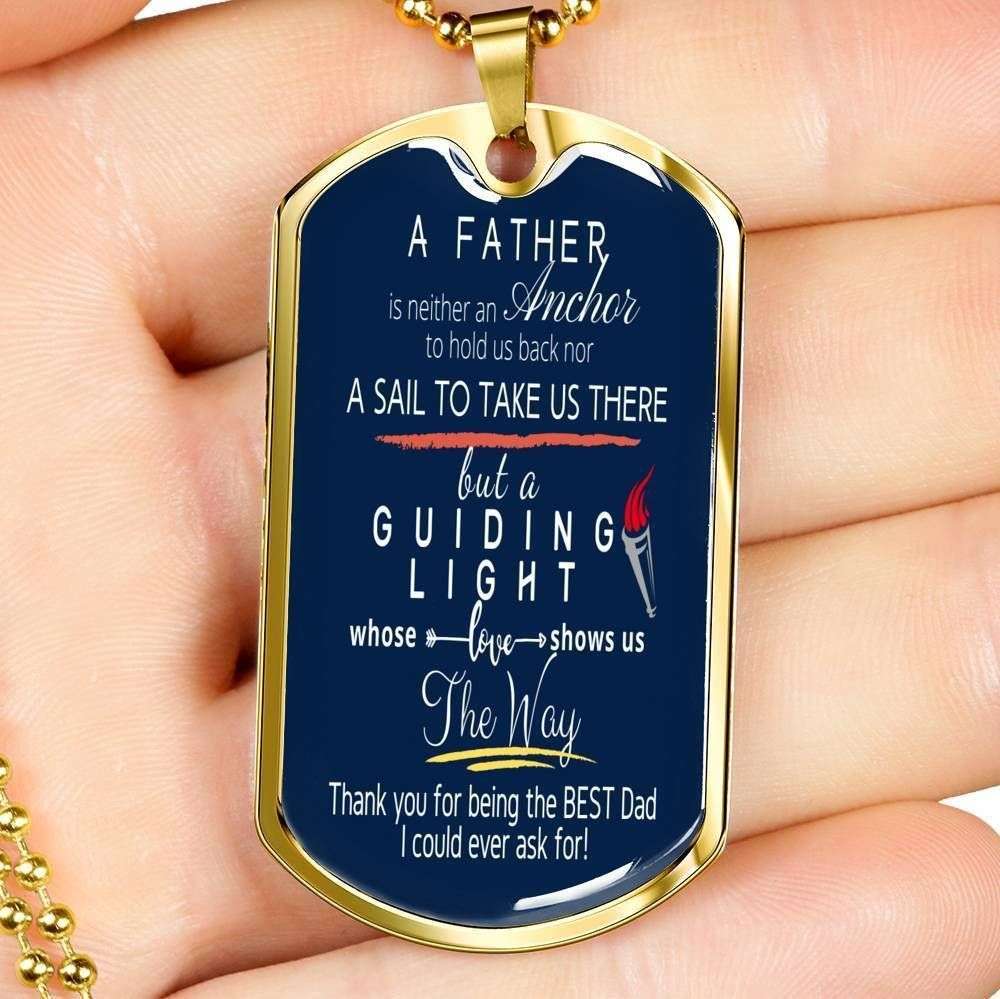 Dad Dog Tag Father’S Day Gift, My Dad Is My Guiding Light Dog Tag Military Chain Necklace For Dad Father's Day Rakva