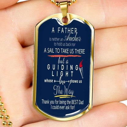 Dad Dog Tag Father’S Day Gift, My Dad Is My Guiding Light Dog Tag Military Chain Necklace For Dad Father's Day Rakva