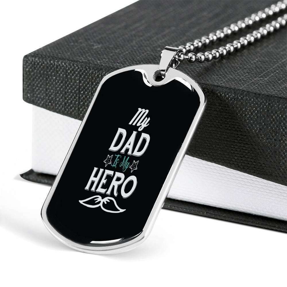 Dad Dog Tag Father’S Day Gift, My Dad Is My Hero Dog Tag Military Chain Necklace For Dad Dog Tag Father's Day Rakva