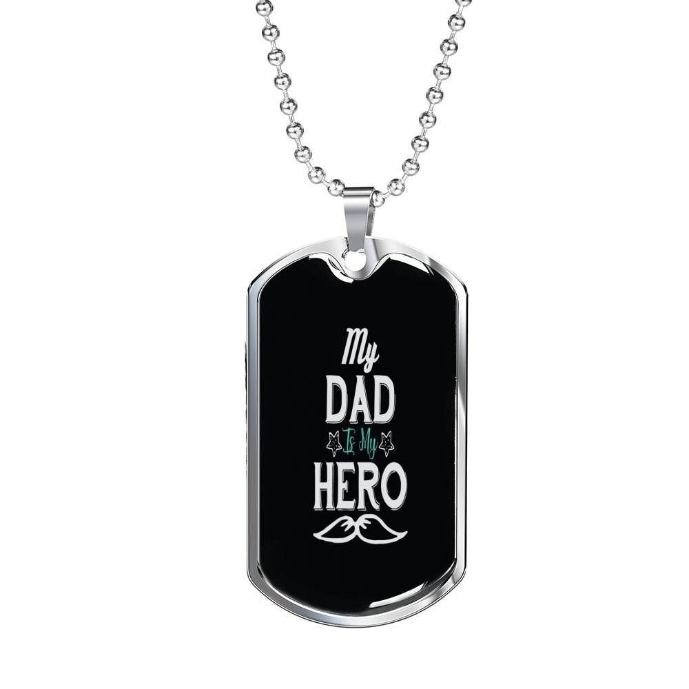 Dad Dog Tag Father’S Day Gift, My Dad Is My Hero Dog Tag Military Chain Necklace For Dad Father's Day Rakva