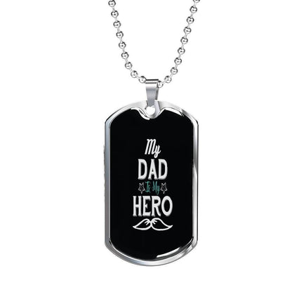 Dad Dog Tag Father’S Day Gift, My Dad Is My Hero Dog Tag Military Chain Necklace For Dad Father's Day Rakva
