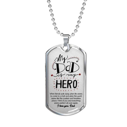 Dad Dog Tag Father’S Day Gift, My Dad Is My Hero Dog Tag Military Chain Necklace Gift For Dad Dog Tag Father's Day Rakva