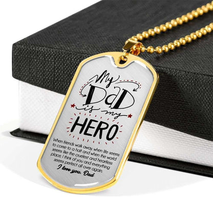Dad Dog Tag Father’S Day Gift, My Dad Is My Hero Dog Tag Military Chain Necklace Gift For Dad Dog Tag Father's Day Rakva