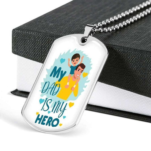 Dad Dog Tag Father’S Day Gift, My Dad Is My Hero Dog Tag Military Chain Necklace Gift For Dad Father's Day Rakva
