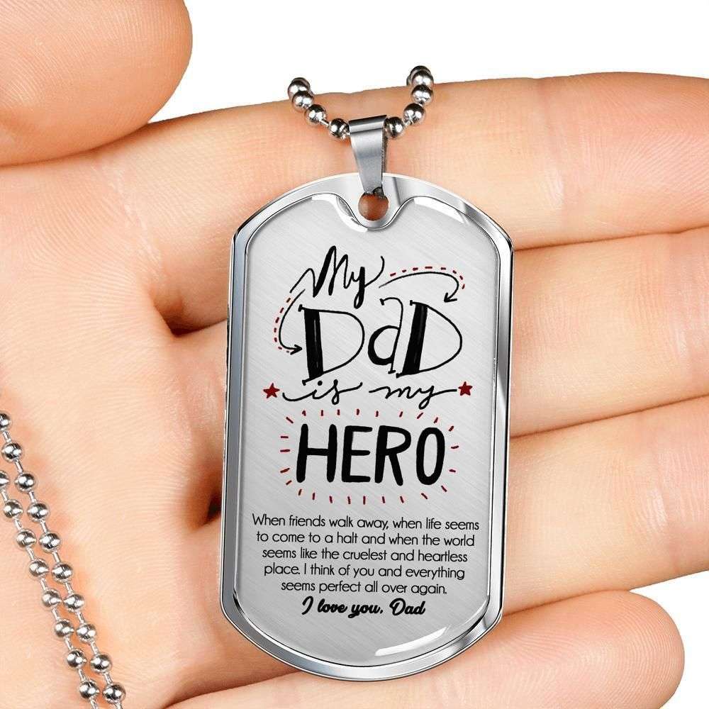 Dad Dog Tag Father’S Day Gift, My Dad Is My Hero Dog Tag Military Chain Necklace Stainless Necklace Gift For Dad Father's Day Rakva