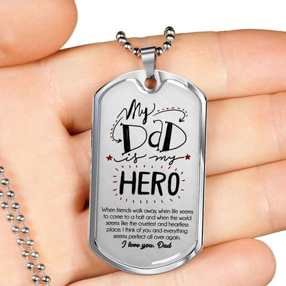 Dad Dog Tag Father’S Day Gift, My Dad Is My Hero Dog Tag Military Chain Necklace Stainless Necklace Gift For Dad Father's Day Rakva