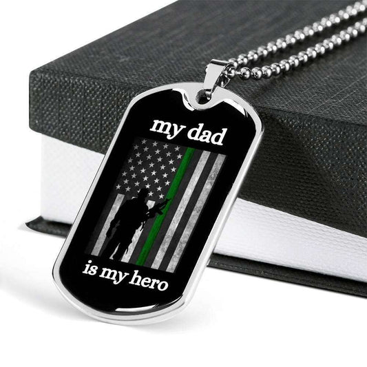 Dad Dog Tag Father’S Day Gift, My Dad Is My Hero Thin Green Line Dog Tag Military Chain Necklace For Dad Father's Day Rakva