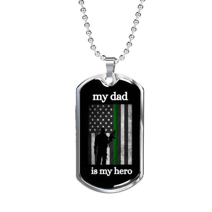 Dad Dog Tag Father’S Day Gift, My Dad Is My Hero Thin Green Line Dog Tag Military Chain Necklace For Dad Father's Day Rakva
