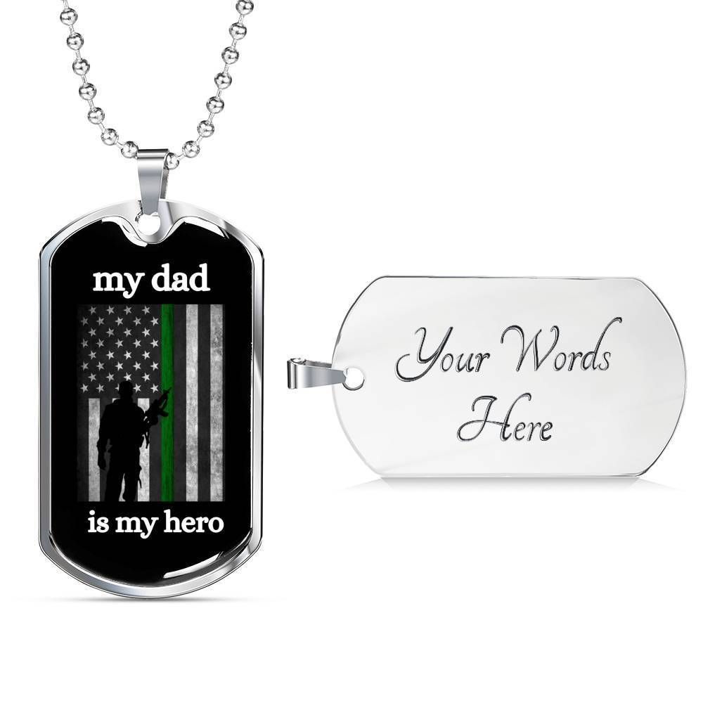 Dad Dog Tag Father’S Day Gift, My Dad Is My Hero Thin Green Line Dog Tag Military Chain Necklace For Dad Father's Day Rakva