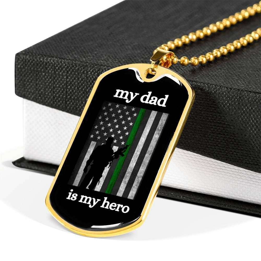 Dad Dog Tag Father’S Day Gift, My Dad Is My Hero Thin Green Line Dog Tag Military Chain Necklace For Dad Father's Day Rakva