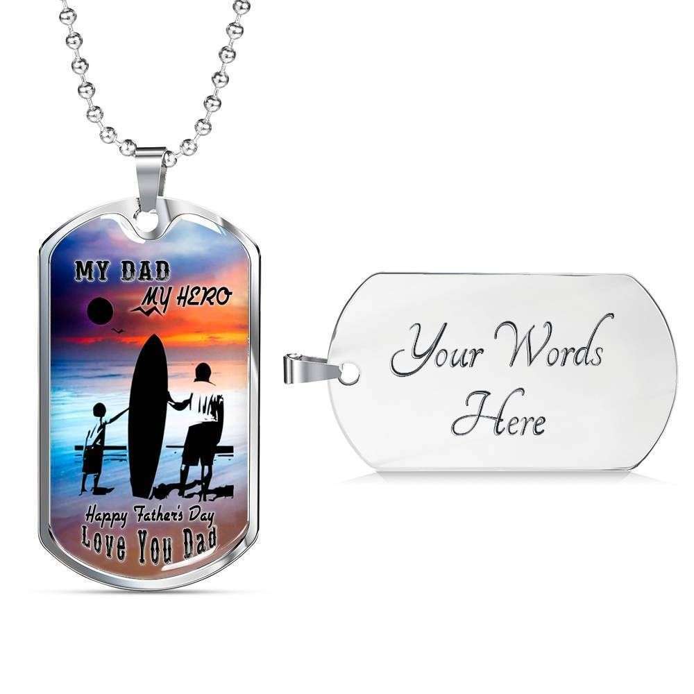 Dad Dog Tag Father’S Day Gift, My Dad My Hero Dog Tag Military Chain Necklace For Dad Surfer Dog Tag Father's Day Rakva