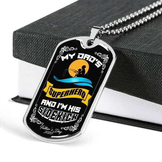 Dad Dog Tag Father’S Day Gift, My Dad’S Superhero And I’M His Sidekick Dog Tag Military Chain Necklace Father's Day Rakva