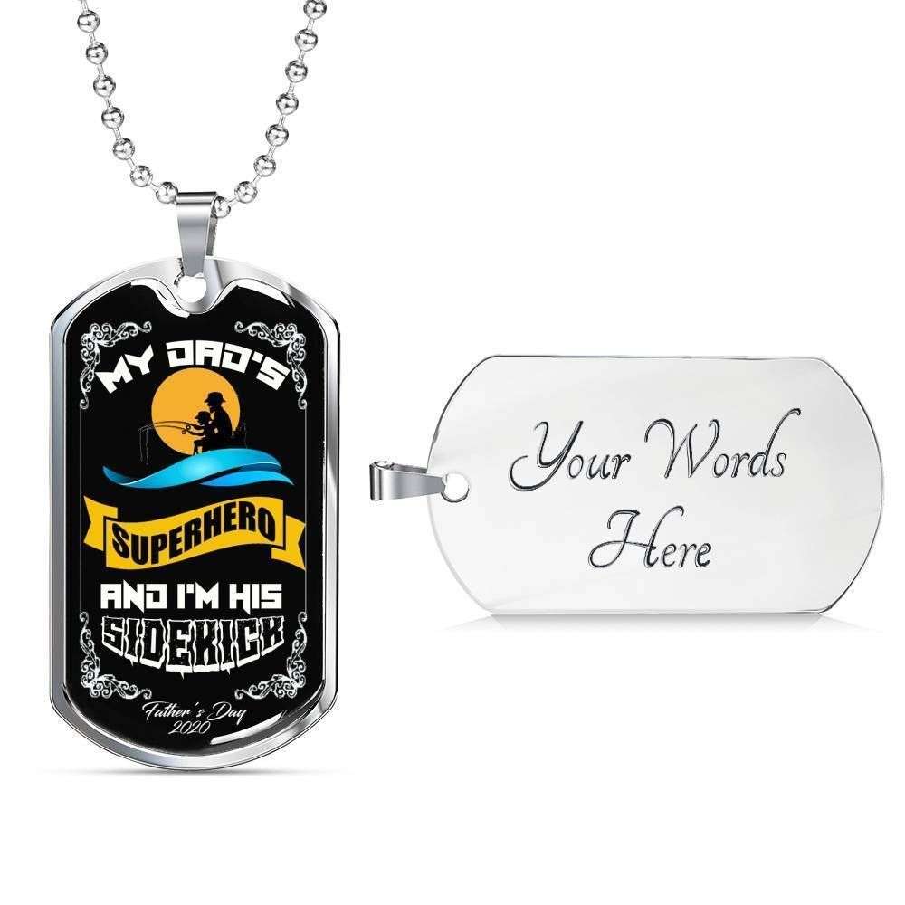 Dad Dog Tag Father’S Day Gift, My Dad’S Superhero And I’M His Sidekick Dog Tag Military Chain Necklace Father's Day Rakva