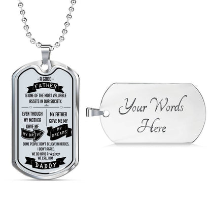 Dad Dog Tag Father’S Day Gift, My Father Gave Me My Dreams Dog Tag Military Chain Necklace For Dad Father's Day Rakva