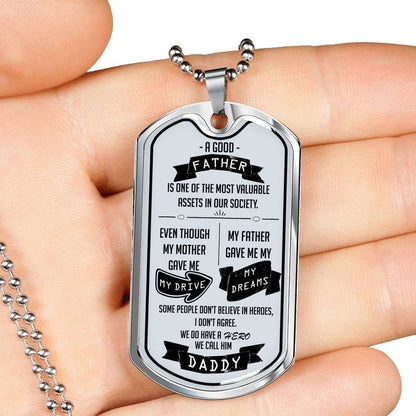 Dad Dog Tag Father’S Day Gift, My Father Gave Me My Dreams Dog Tag Military Chain Necklace For Dad Father's Day Rakva