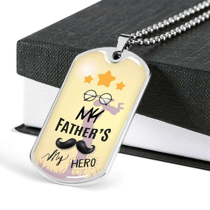 Dad Dog Tag Father’S Day Gift, My Father My Hero Dog Tag Military Chain Necklace For Dad Dog Tag Father's Day Rakva