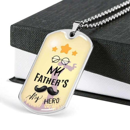 Dad Dog Tag Father’S Day Gift, My Father My Hero Dog Tag Military Chain Necklace For Dad Dog Tag Father's Day Rakva