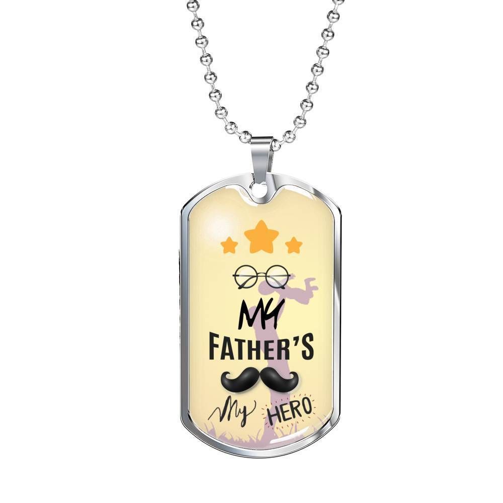 Dad Dog Tag Father’S Day Gift, My Father My Hero Dog Tag Military Chain Necklace For Dad Father's Day Rakva