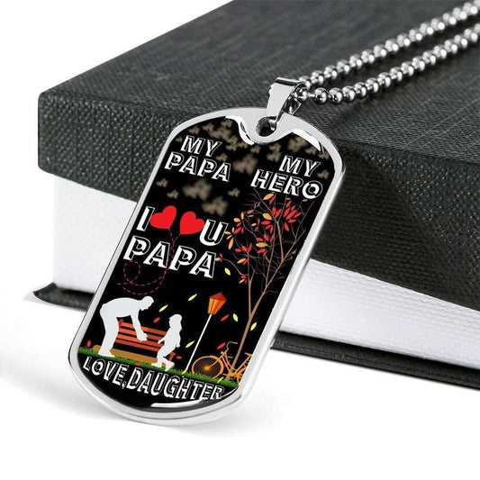 Dad Dog Tag Father’S Day Gift, My Hero Love You Dog Tag Military Chain Necklace Gift For Papa Father's Day Rakva