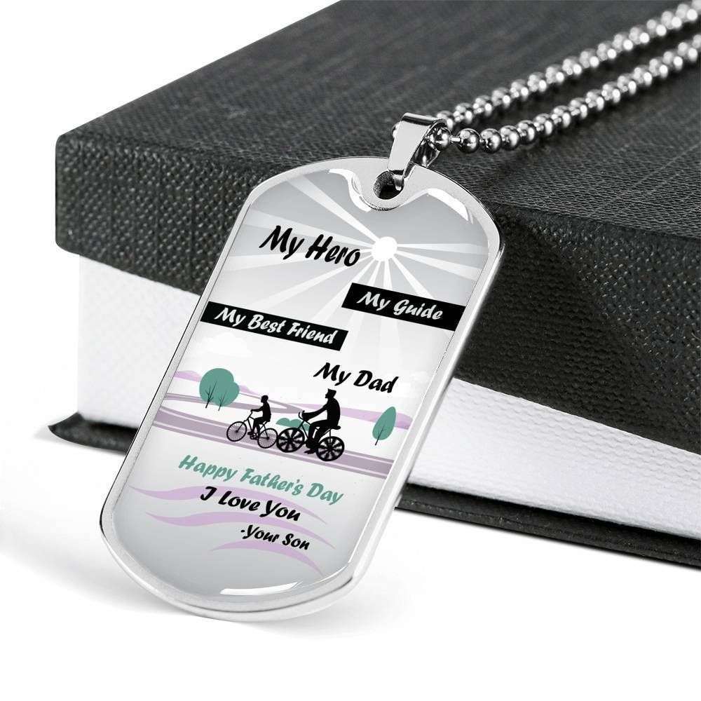Dad Dog Tag Father’S Day Gift, My Hero My Guide Dog Tag Military Chain Necklace Gift For Daddy Dog Tag Father's Day Rakva