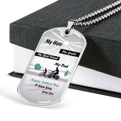 Dad Dog Tag Father’S Day Gift, My Hero My Guide Dog Tag Military Chain Necklace Gift For Daddy Dog Tag Father's Day Rakva