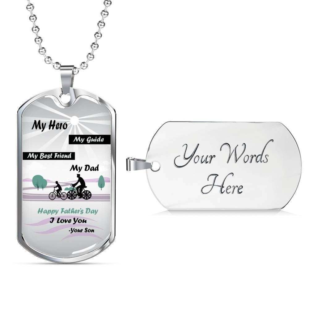 Dad Dog Tag Father’S Day Gift, My Hero My Guide Dog Tag Military Chain Necklace Gift For Daddy Dog Tag Father's Day Rakva