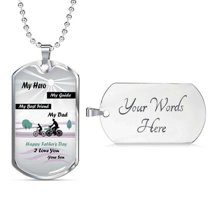 Dad Dog Tag Father’S Day Gift, My Hero My Guide Dog Tag Military Chain Necklace Gift For Daddy Dog Tag Father's Day Rakva