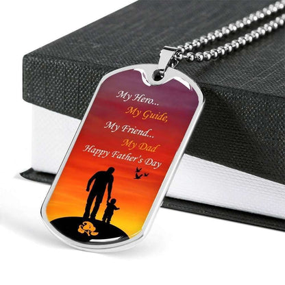 Dad Dog Tag Father’S Day Gift, My Hero My Guide My Friend Dog Tag Military Chain Necklace For Dad Father's Day Rakva