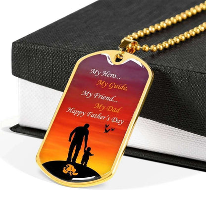 Dad Dog Tag Father’S Day Gift, My Hero My Guide My Friend Dog Tag Military Chain Necklace For Dad Father's Day Rakva