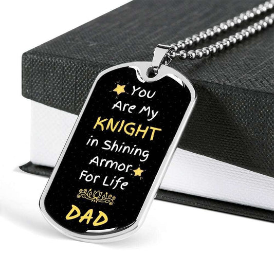 Dad Dog Tag Father’S Day Gift, My Knight In Shining Armor For Life Dog Tag Military Chain Necklace Gift For Daddy Father's Day Rakva