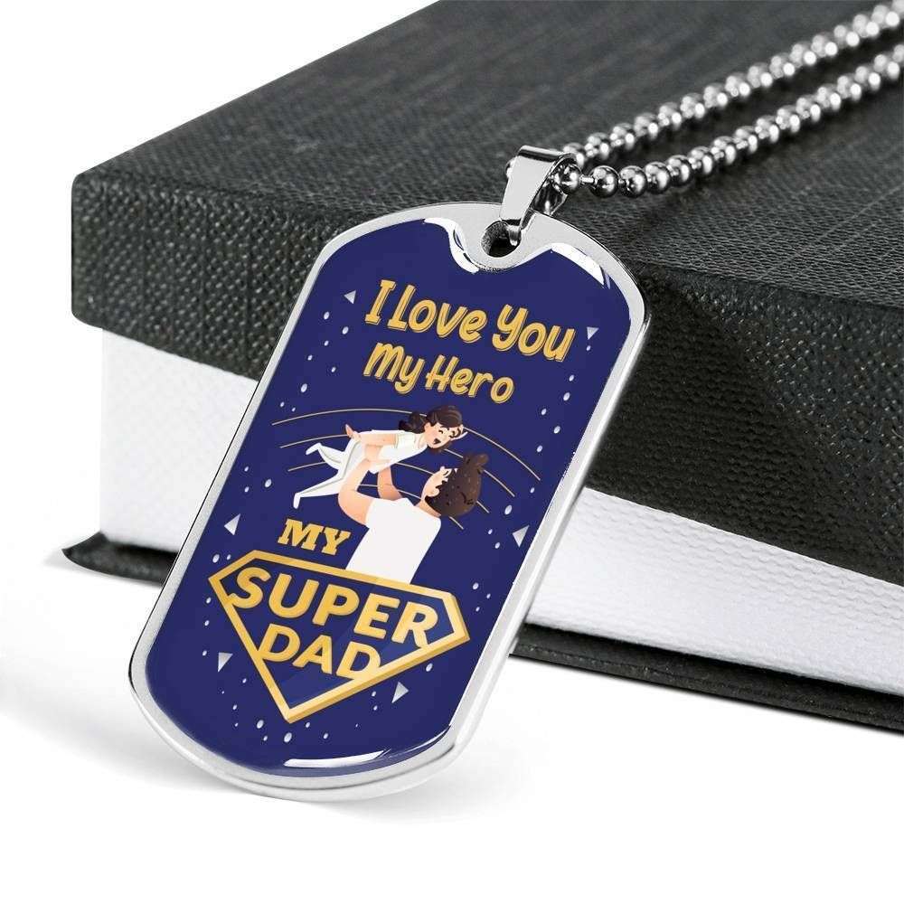 Dad Dog Tag Father’S Day Gift, My Super Hero Dog Tag Military Chain Necklace Gift For Dad Dog Tag Father's Day Rakva