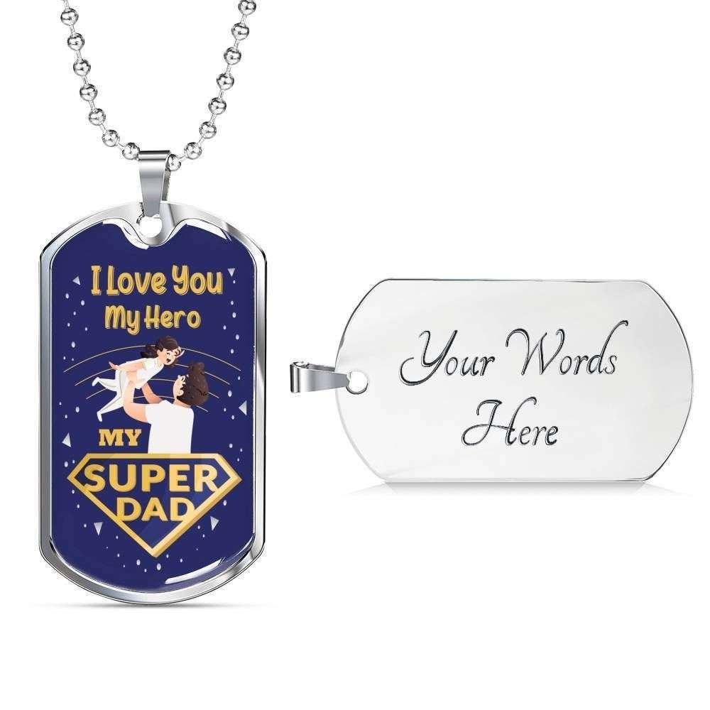 Dad Dog Tag Father’S Day Gift, My Super Hero Dog Tag Military Chain Necklace Gift For Dad Dog Tag Father's Day Rakva