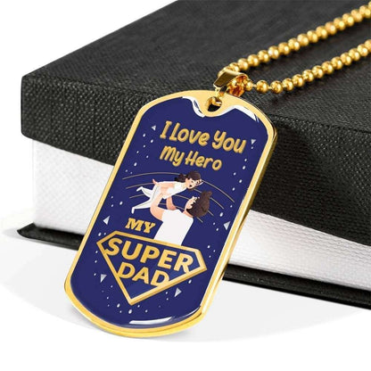 Dad Dog Tag Father’S Day Gift, My Super Hero Dog Tag Military Chain Necklace Gift For Dad Dog Tag Father's Day Rakva