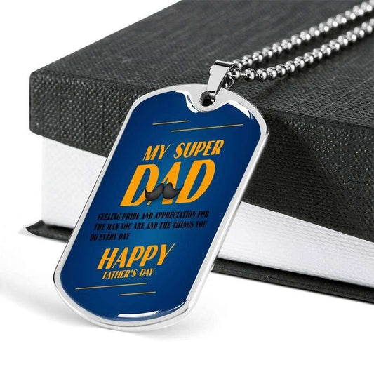 Dad Dog Tag Father’S Day Gift, My Supper Dad Love And Pride Dog Tag Military Chain Necklace For Dad Father's Day Rakva