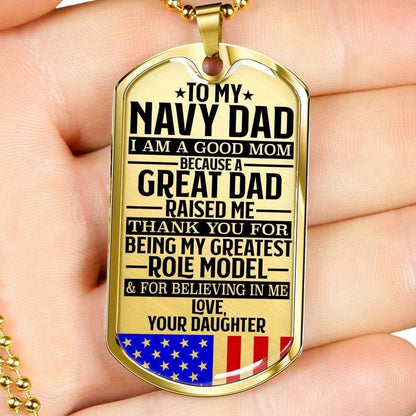 Dad Dog Tag Father’S Day Gift, Navy Dad “ Good Mom “ Love, Daughter “ Dog Tag Military Chain Necklace Custom Engraved Father's Day Rakva