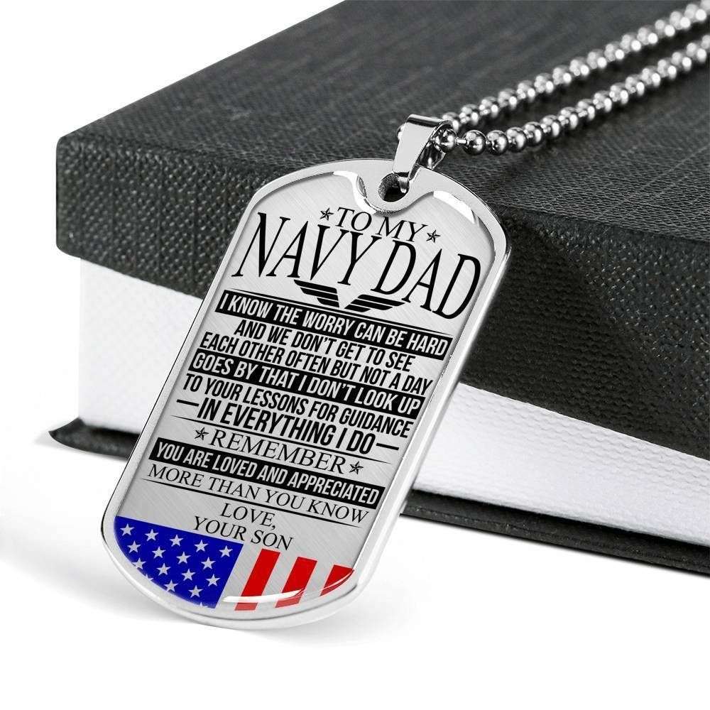 Dad Dog Tag Father’S Day Gift, Navy Dad “ The Worry “ Love, Your Son “ Dog Tag Military Chain Necklace Custom Engraved Father's Day Rakva