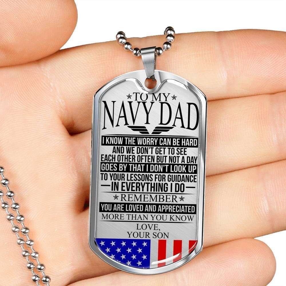 Dad Dog Tag Father’S Day Gift, Navy Dad “ The Worry “ Love, Your Son “ Dog Tag Military Chain Necklace Custom Engraved Father's Day Rakva