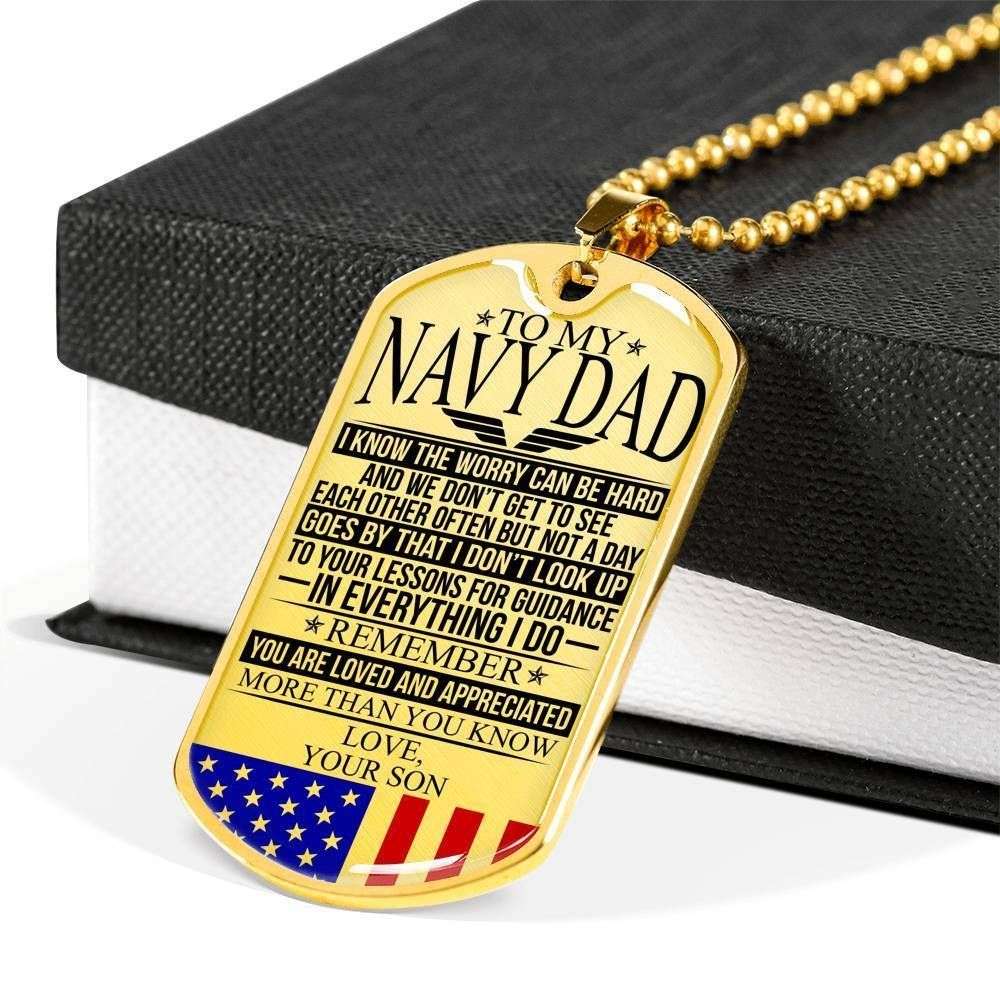 Dad Dog Tag Father’S Day Gift, Navy Dad “ The Worry “ Love, Your Son “ Dog Tag Military Chain Necklace Custom Engraved Father's Day Rakva