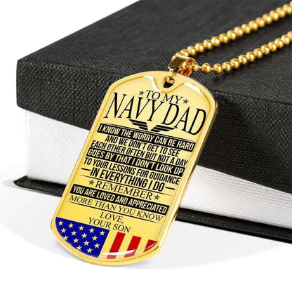 Dad Dog Tag Father’S Day Gift, Navy Dad “ The Worry “ Love, Your Son “ Dog Tag Military Chain Necklace Custom Engraved Father's Day Rakva