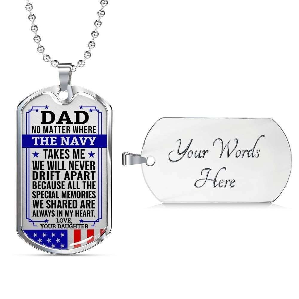 Dad Dog Tag Father’S Day Gift, Navy Daughter Gift For Dad Silver Dog Tag Military Chain Necklace Always In My Heart Father's Day Rakva