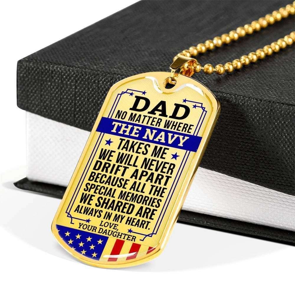 Dad Dog Tag Father’S Day Gift, Navy Daughter Gift For Dad Silver Dog Tag Military Chain Necklace Always In My Heart Father's Day Rakva