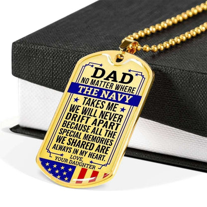 Dad Dog Tag Father’S Day Gift, Navy Daughter Gift For Dad Silver Dog Tag Military Chain Necklace Always In My Heart Father's Day Rakva