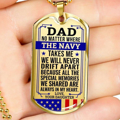 Dad Dog Tag Father’S Day Gift, Navy Daughter Gift For Dad Silver Dog Tag Military Chain Necklace Always In My Heart Father's Day Rakva