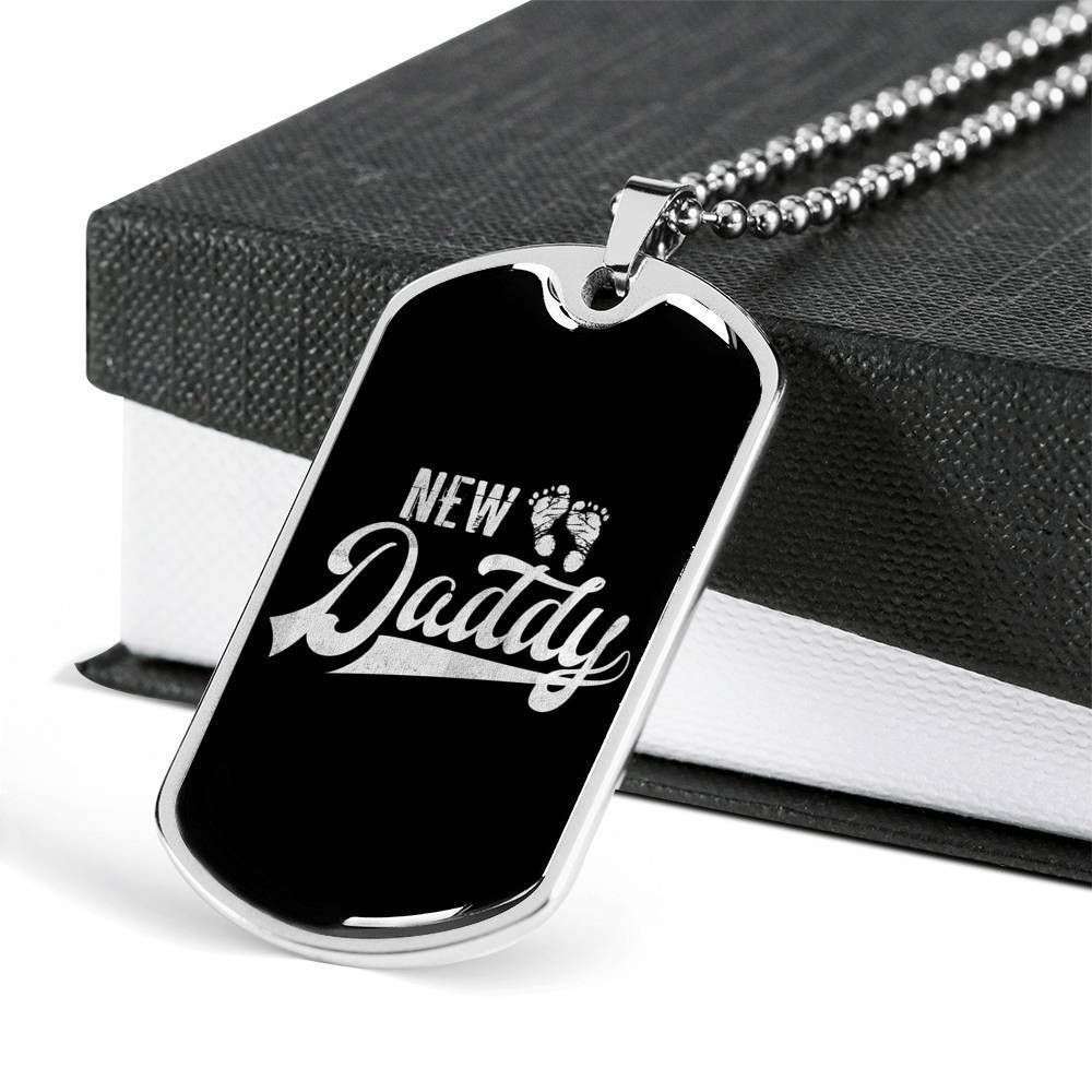 Dad Dog Tag Father’S Day Gift, New Daddy New Papa Black Dog Tag Military Chain Necklace For Dad Father's Day Rakva