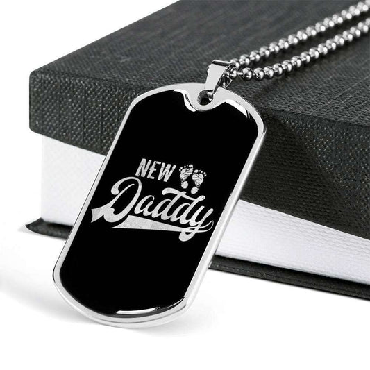 Dad Dog Tag Father’S Day Gift, New Daddy New Papa Black Dog Tag Military Chain Necklace For Dad Father's Day Rakva