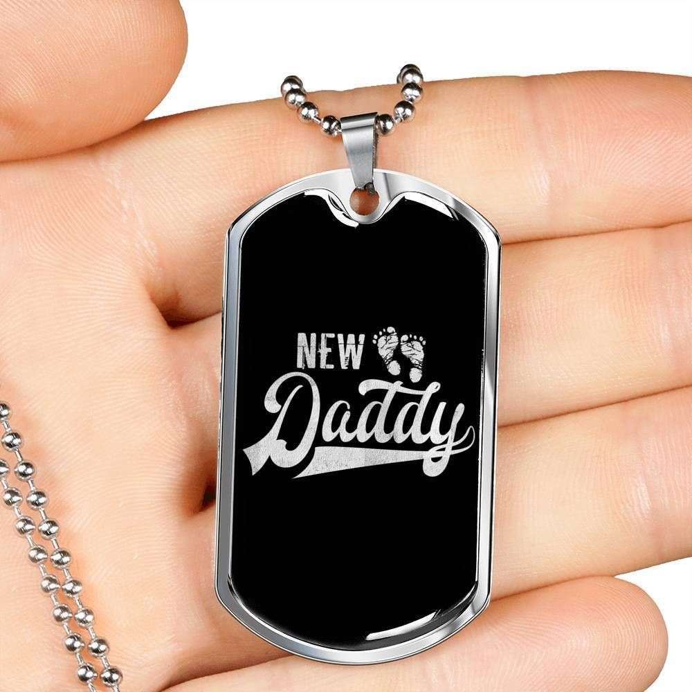 Dad Dog Tag Father’S Day Gift, New Daddy New Papa Black Dog Tag Military Chain Necklace For Dad Father's Day Rakva