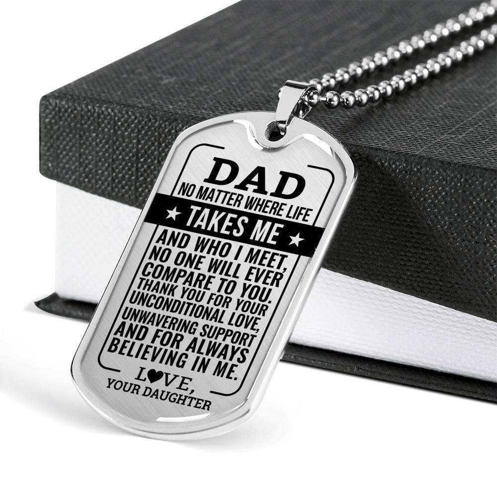 Dad Dog Tag Father’S Day Gift, No One Will Compare To You Gift For Dad Silver Dog Tag Military Chain Necklace Father's Day Rakva