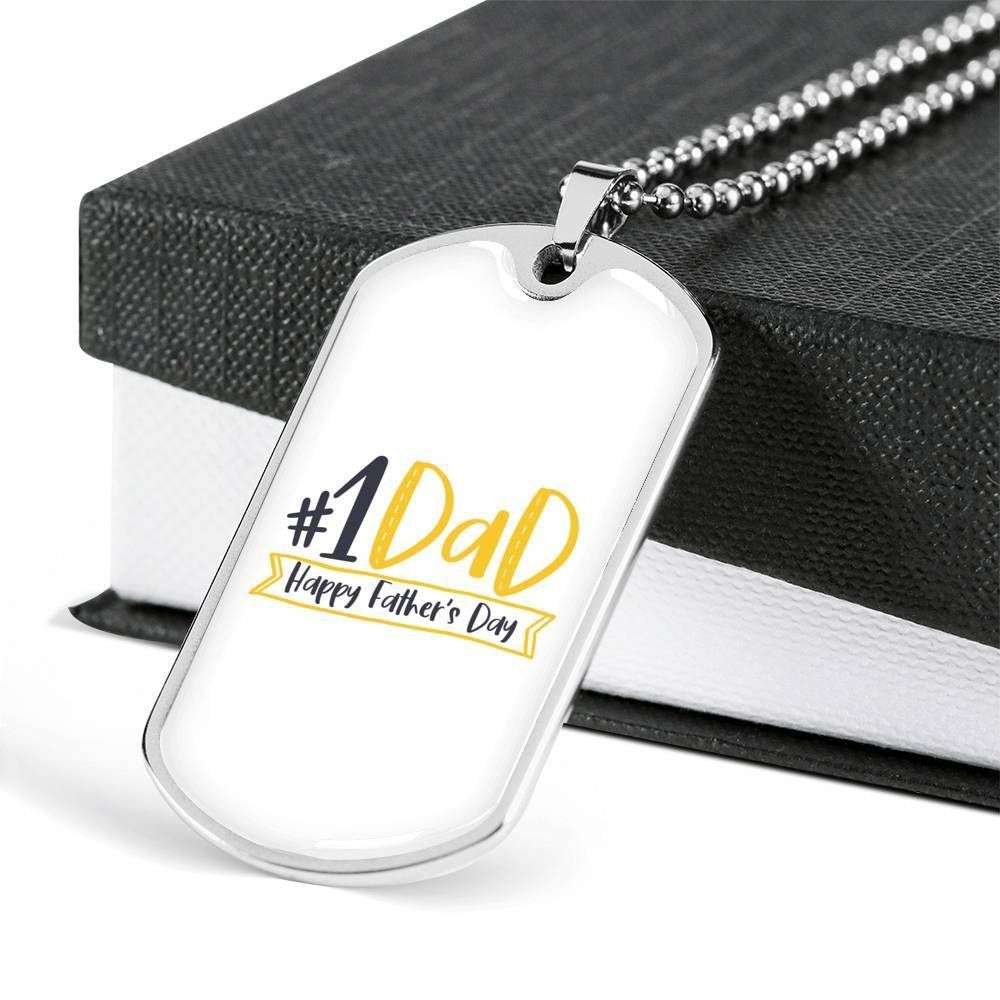 Dad Dog Tag Father’S Day Gift, Number One Dad Happy Father’S Day For Dad Dog Tag Military Chain Necklace Father's Day Rakva