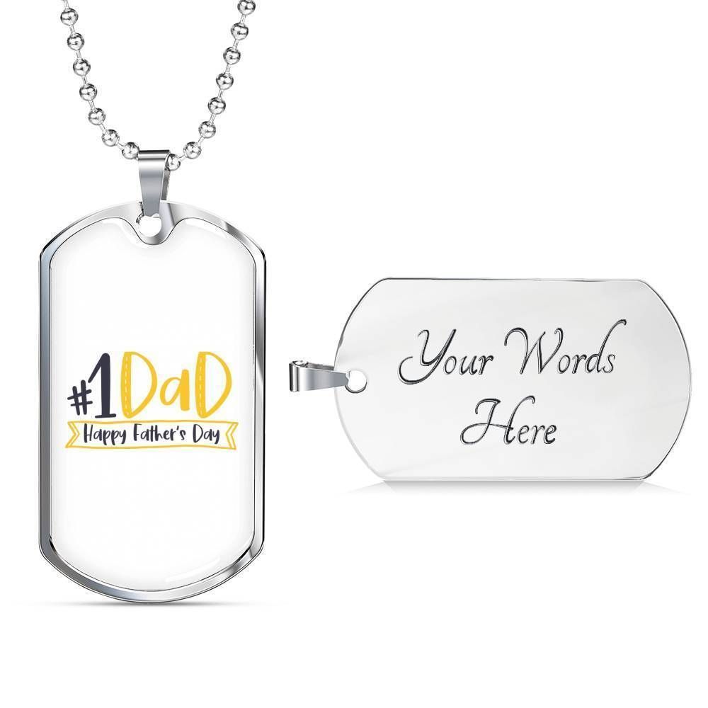 Dad Dog Tag Father’S Day Gift, Number One Dad Happy Father’S Day For Dad Dog Tag Military Chain Necklace Father's Day Rakva